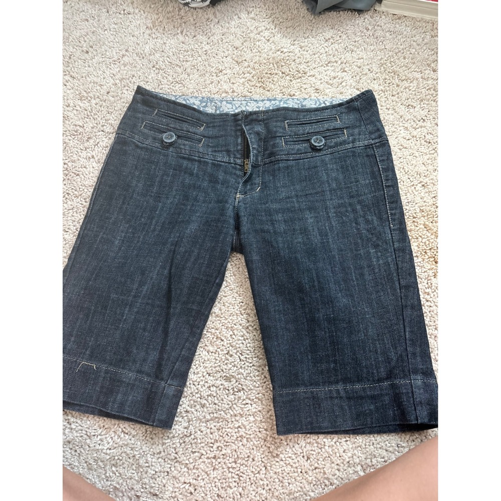 Y2K Bermuda Denim Shorts Boom Boom Jeans Dark Wash Low Rise Knee Length Size 7